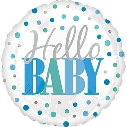 Hello Baby 18 in. Blue and Green Polka Dot Modern Balloon