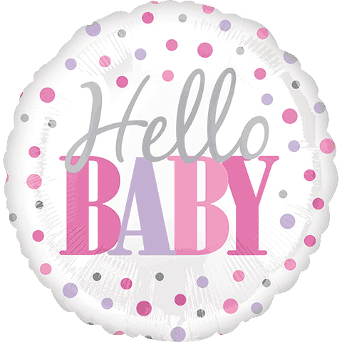 Hello Baby Pink Dots 18” Balloon